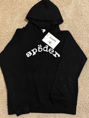 Sp5der Men's Black Logo Hoodie